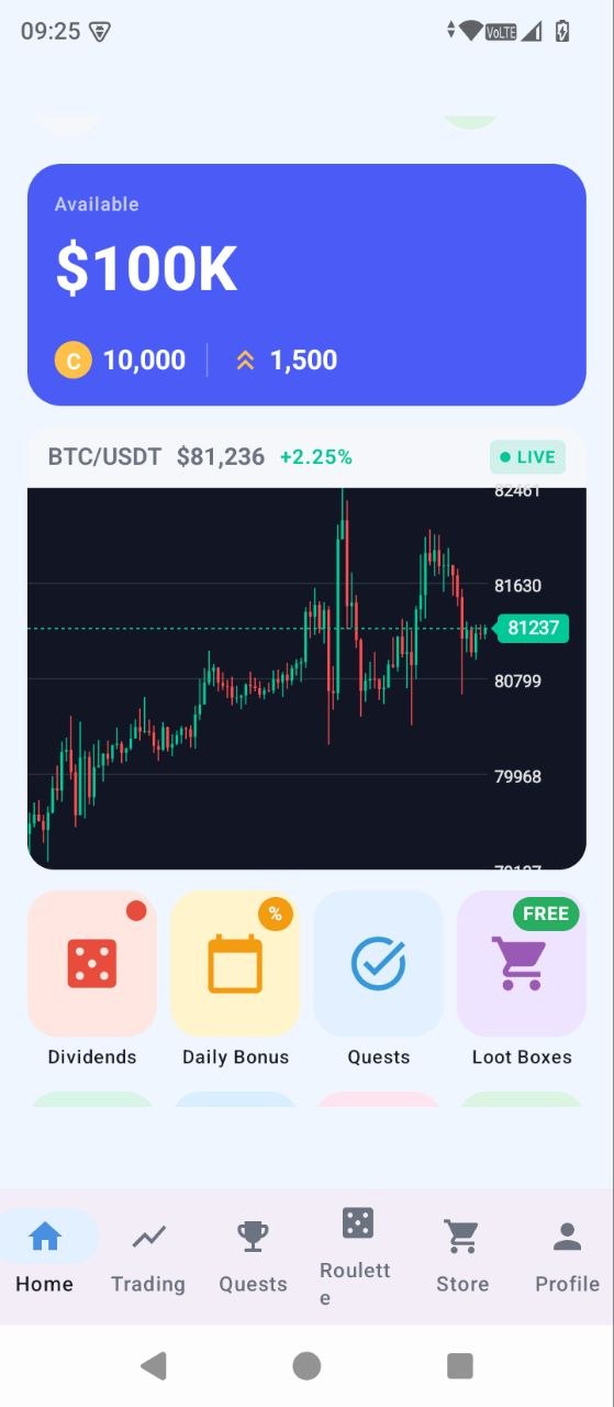 CoinPilot App trading screen showing BTC/USD chart with active position